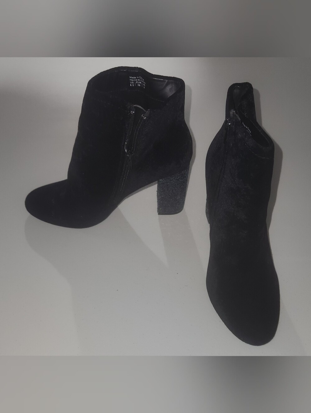 Call It Spring Women's Black Ankle Boots W/ Blue Embellished Heels Size 8.5
